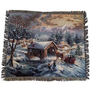 Nicky Boehme Tapestry Throw Blanket Christmas Winter Scene Traditional Nostalgic